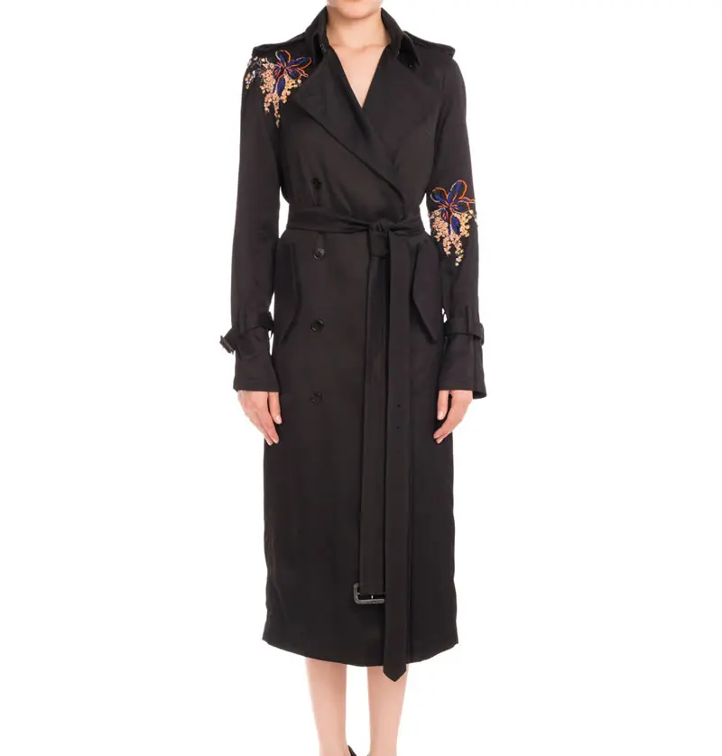 Женский двубортный плащ с поясом пальто отложным воротником и длинным рукавом в