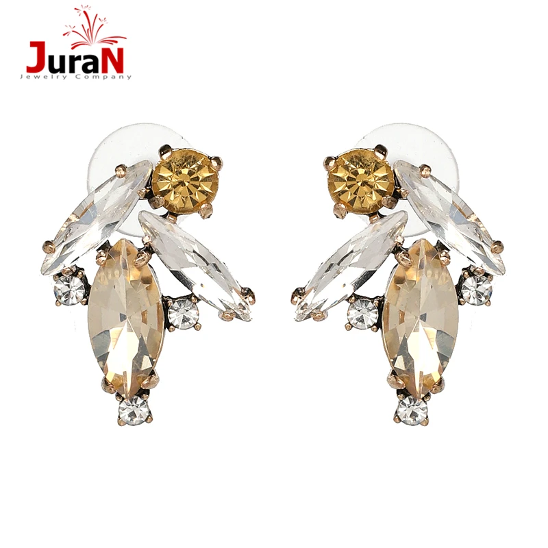 Юрские простые желтые серьги-гвоздики с кристаллами неправильной формы для