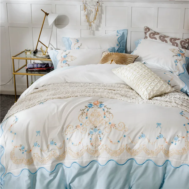 Новинка 2019 роскошный изысканный комплект постельного белья из хлопка с вышивкой