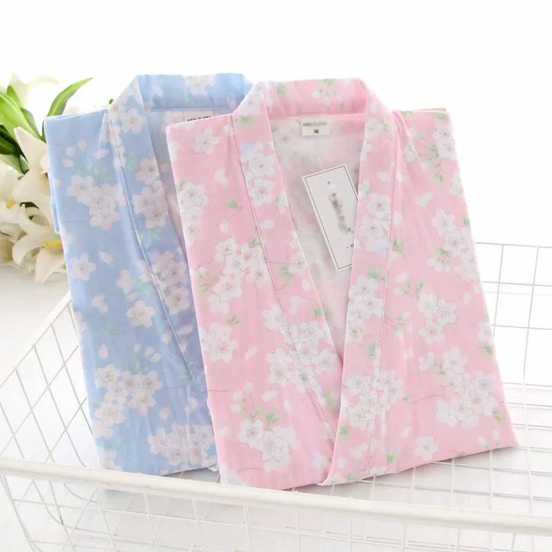 Женская летняя Пижама-кимоно с милыми вишневыми цветами и кроликом тонкая