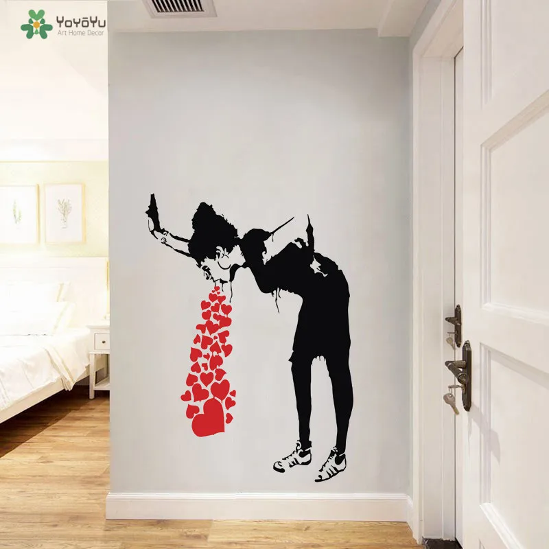 YOYOYU Настенная Наклейка девочка And Hearts виниловая наклейка Banksy Street граффити