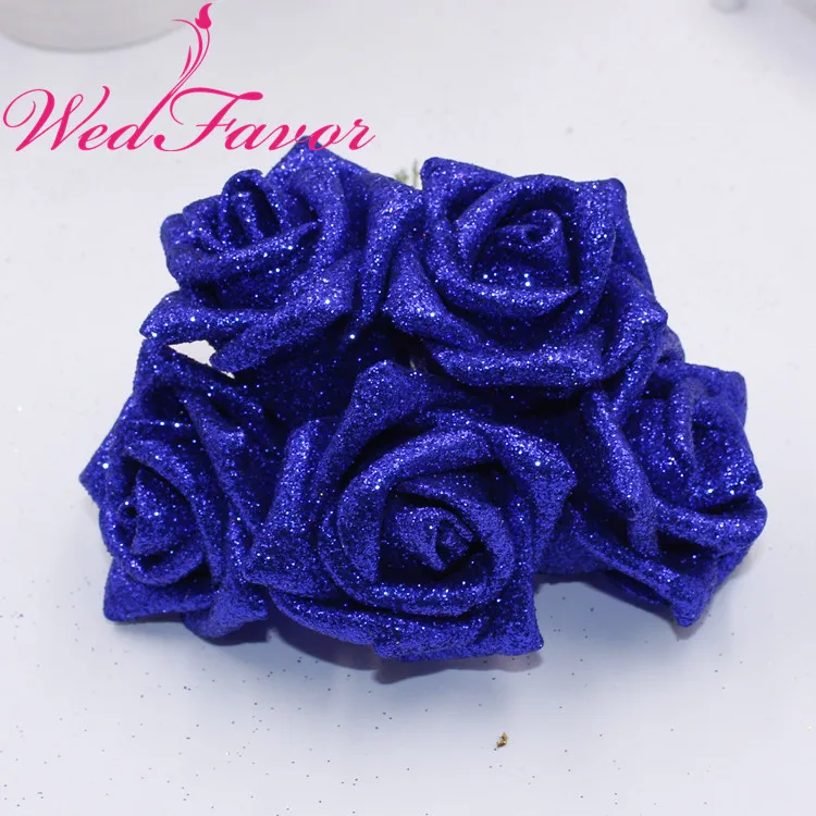 Royal Blue 50 шт. 5-6 см искусственные блестящие EVA пены розы цветы свадебные букет для домашнего события Свадебные украшения - Цвет: Royal Blue