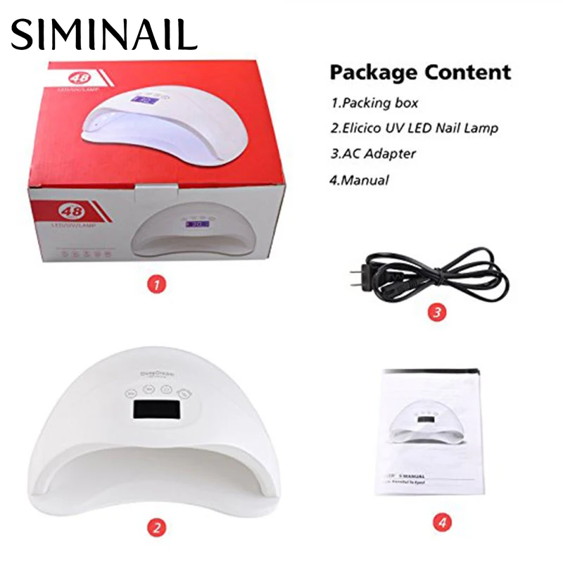 Светодиодная УФ-лампа для ногтей SIMINAIL 48 Вт для сушки 2 рук US Plug AU с ЖК-дисплеем для дизайна ногтей 405nm Lampara UV от AliExpress RU&CIS NEW