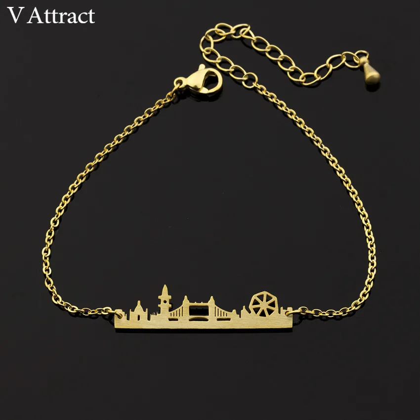 V Attract 2018 Stainless Steel Pulseras Men Jewelry London City Charm Bracelet For Women Cityscape Skyline Hand Link | Украшения и