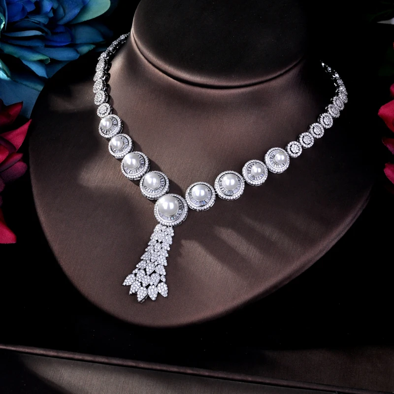 HIBRIDE роскошные 4 шт. Свадебные большие жемчужные Ювелирные наборы для женщин