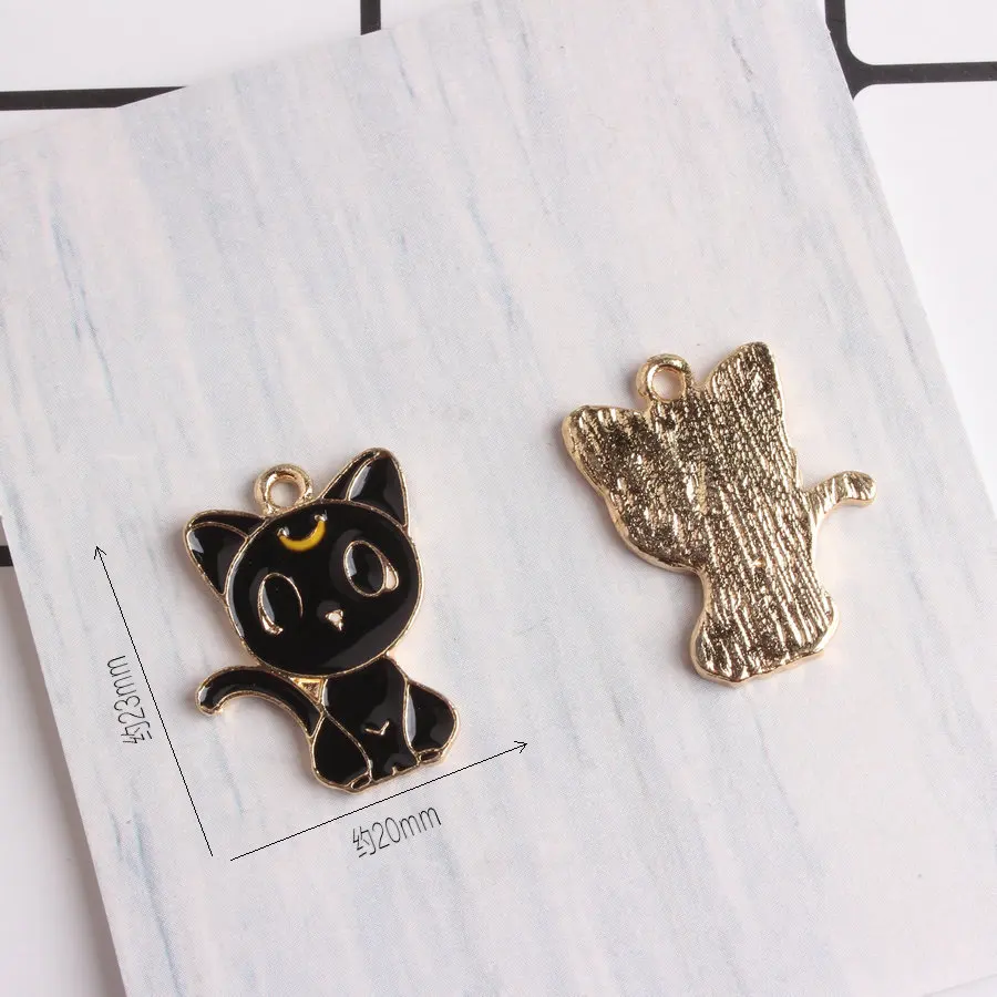 10PCS Alloy Black Cat Wings Heart Magic Wand Pendant Enamel Charms For Handmade Necklace Keychain Fashion Personality | Украшения и