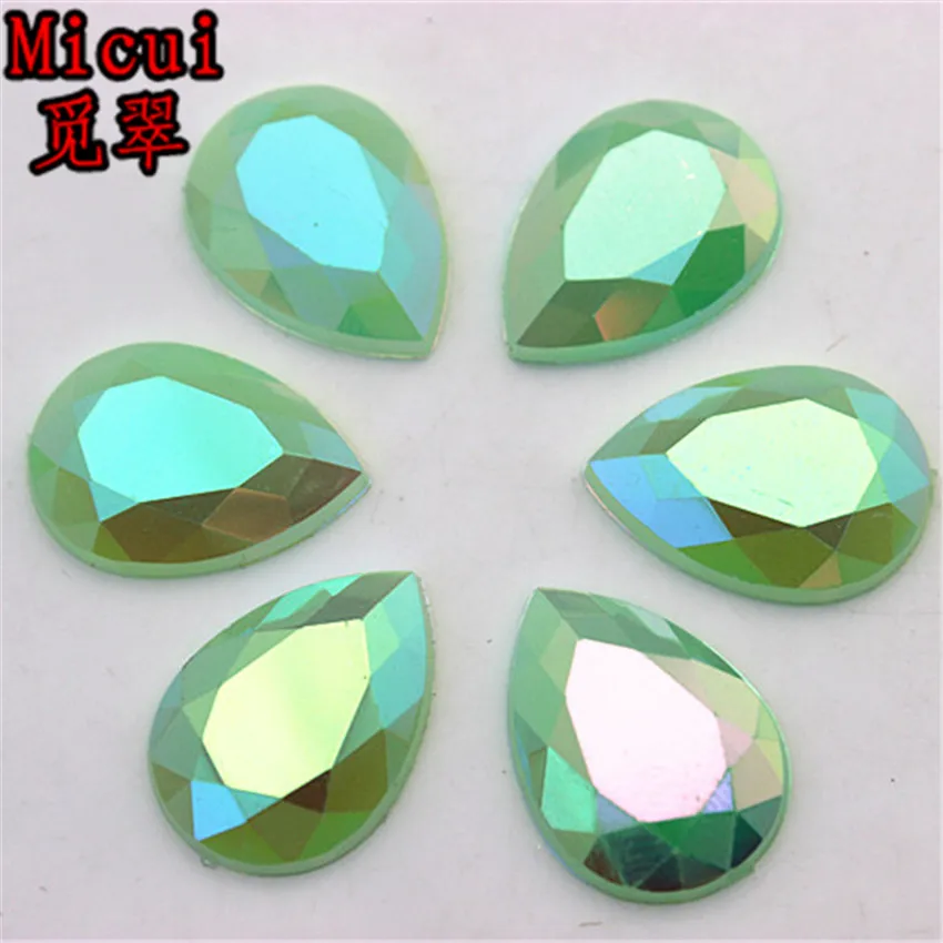 Green Micui 100 шт 10*14 мм 13*18 мм смешанные цвета опал AB Кристалл Капли Стразы плоская задняя сторона клей стразы кристаллы акриловые камни ZZ1/2 - Цвет: Green