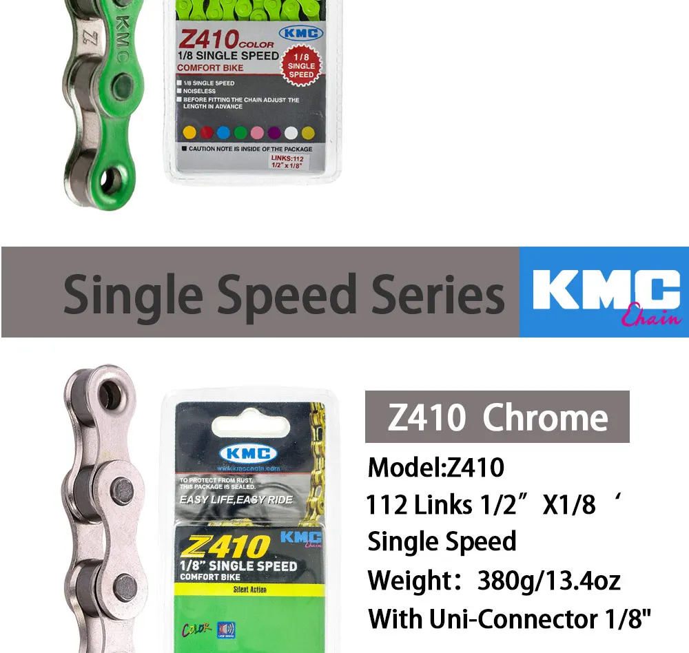 KMC Z410 1/8 односкоростная цепь с фиксированной передачей велосипедная цепь 112L городской Досуг велосипед Складная велосипедная цепь многоцветная велосипедная цепь 390 г