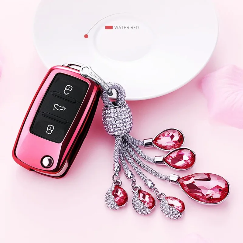 Car Key Case For Volkswagen VW Passat Golf Jetta Bora Polo Sagitar Tiguan Auto Bag Cover Protector with Crystal Keychain TPU | Автомобили