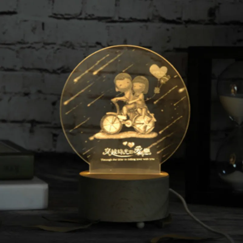 Одуванчик/Единорог 3D светодиодный ночник деревянная база с музыкальной коробкой