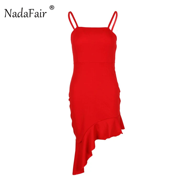 Nadafair 2018 моды оборками Bodycon пикантные Клубные платья Для женщин летние без рукавов
