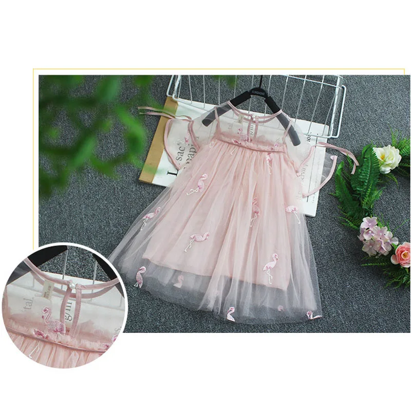 Girls Dresses 2020 Summer New Children's Wear Sweet Belt Flamingo Mesh Yarn Foreign Princess Fluffy Dress | Детская одежда и