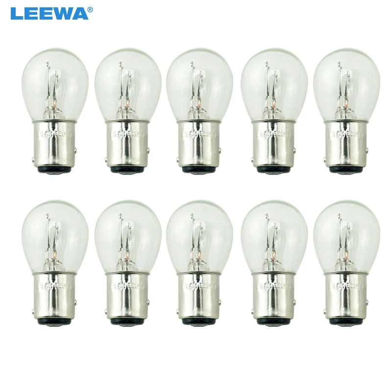 LEEWA 10pcs 24V BAY15D 1157 P21/5W S25 Car Clear Glass Lamp Brake Tail Bulb Truck Bus Indicator Halogen Lamp #CA1227