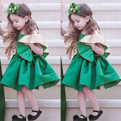 FOCUSNORM Kids Baby Girl Dress Sequins Bowknot Wedding Party Princess Short Sleeve Pacthwork Dresses | Детская одежда и обувь