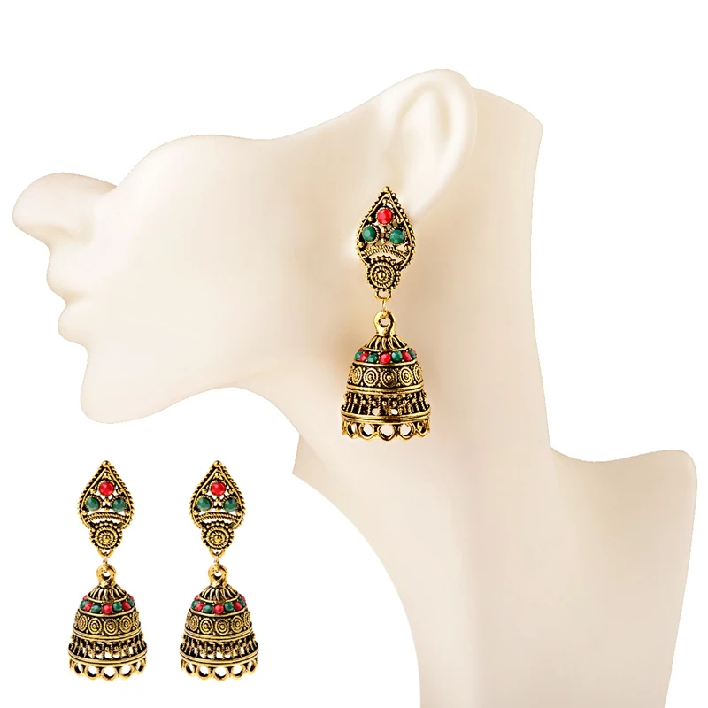 DOUVEI, винтажные золотые индийские серьги для женщин, Jhumka, серьги, классические, Роскошные, массивные, полые серьги ohringe HXE076
