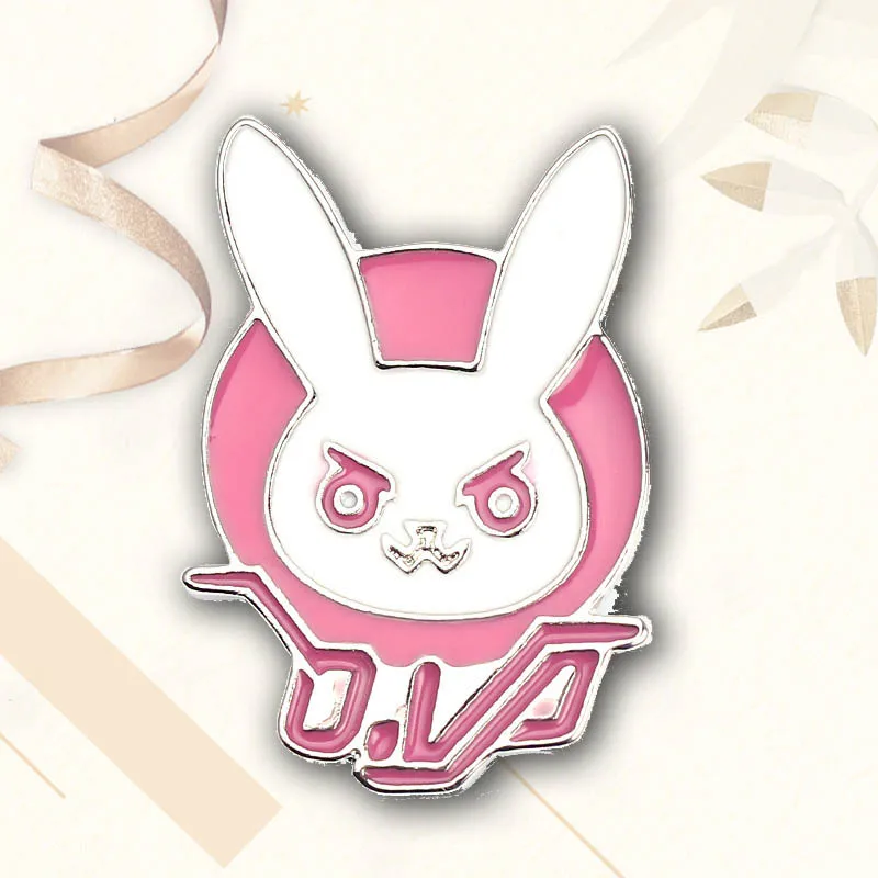 D.va DVA кролик логотип металлический значок розовый Дива твердая эмалированная