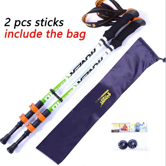 2 pcs green with bag Пионер ультра-легкий Регулируемый Кемпинг Туризм Прогулки Треккинг палка альпеншток углеродное волокно Альпинизм лыжи треккинг Полюс - Цвет: 2 pcs green with bag