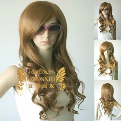 RH1076 Новый Длинные Светлые Браун Мода Красивые Волнистые Курчавый Парик |