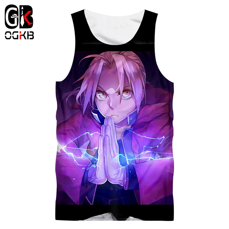 OGKB аниме топы летние мужские крутые принты Эдварда Элрика 3d майка Мужская хип-хоп