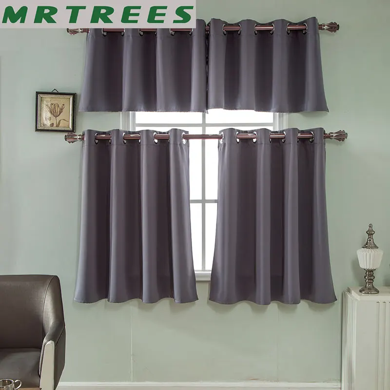 MRTREES Кухня Короткие шторы Римские жалюзи Твердая панель Sheer Panel Серый тюль Окно