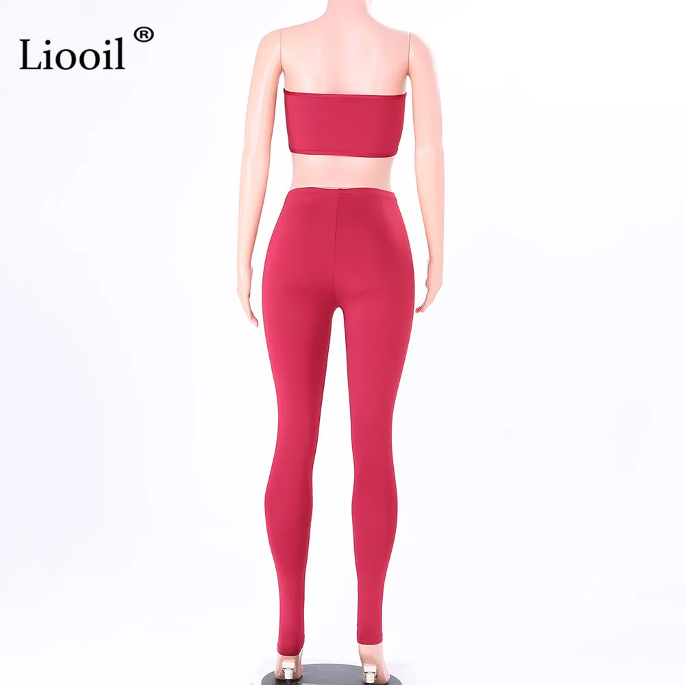 Liooil/комплект из 2 предметов без бретелек, женская одежда, сексуальные Клубные наряды, комплект из двух предметов, топ и штаны, черно-белый спортивный костюм, комплект в комплекте