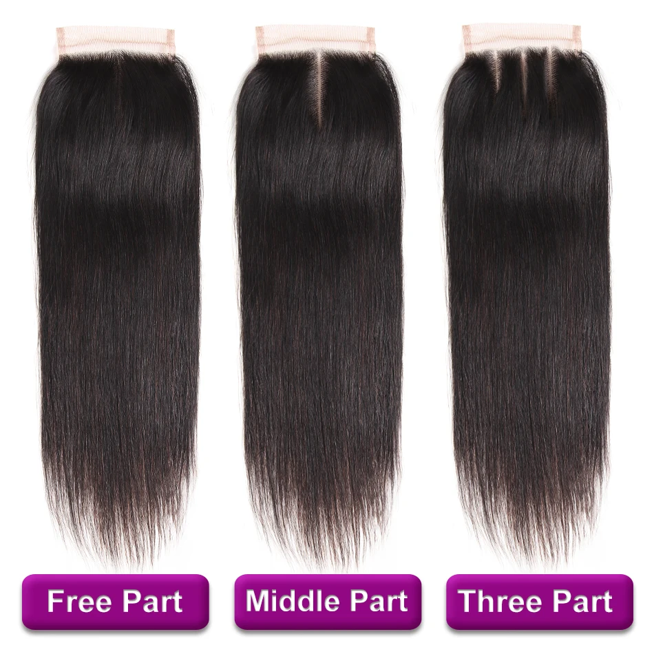 Черные волосы перуанские прямые пучки с закрытием натуральные 3/4 шнурка Remy