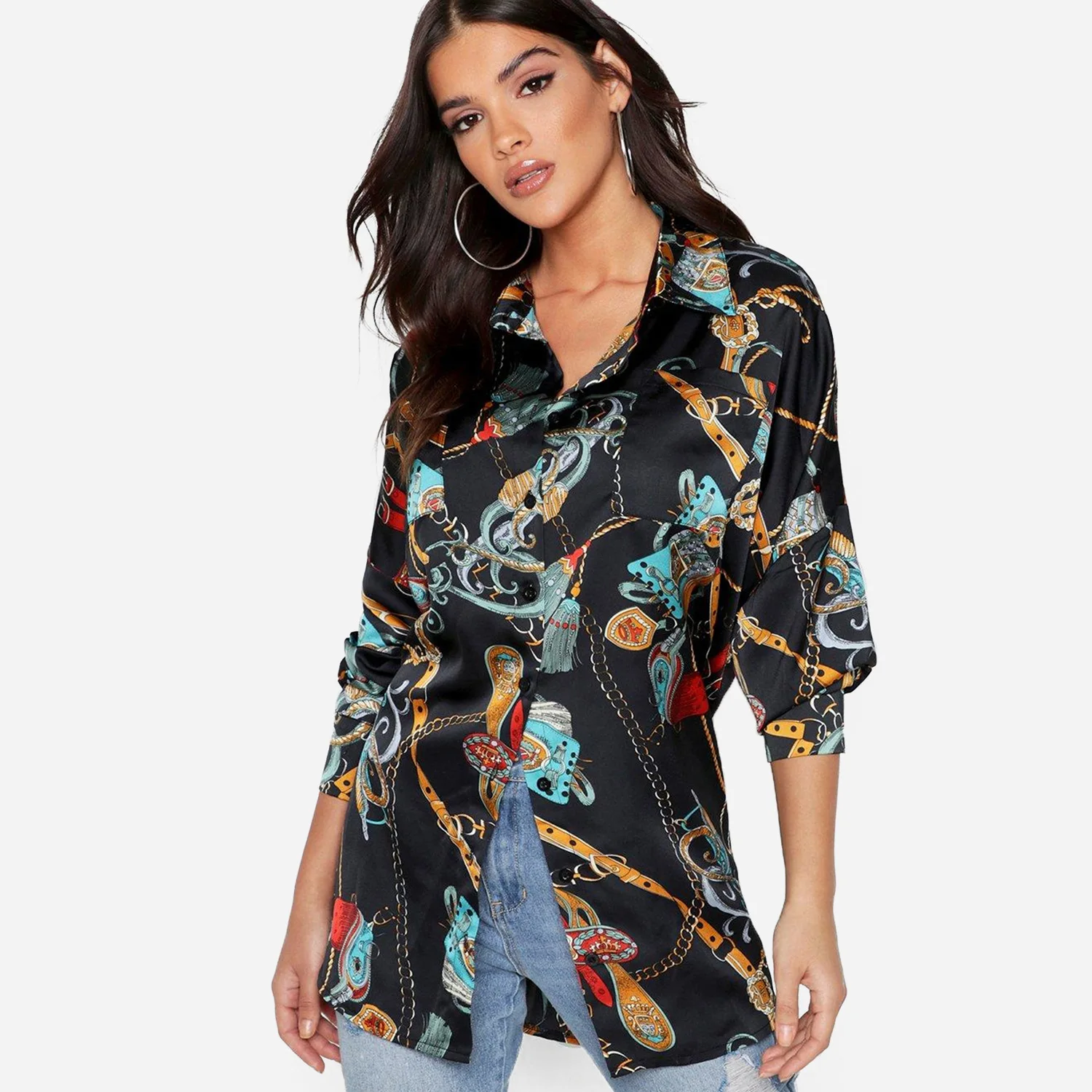 Лето 2019 популярный стиль Стильный Африканский рубашка с принтом в виде цепочки