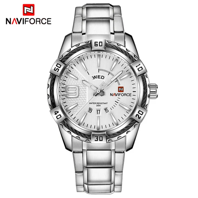 white white Relogio masculino NAVIFORCE Роскошные Брендовые мужские спортивные часы золотые Стальные кварцевые часы мужские военные часы мужские часы 9117 дропшиппинг - Цвет: white white