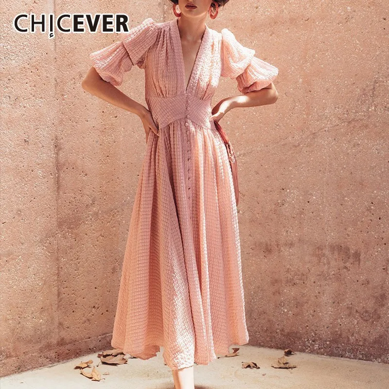 Женское платье CHICEVER однотонное до середины икры с треугольным вырезом рукавом