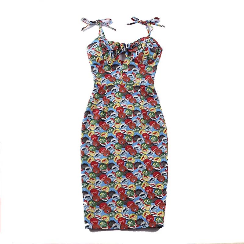Le palais Винтаж поп рисунком контрастного Цвет Tight низкая грудь сексуальная платье-комбинация Парадное, тонкое с Falsie летнее платье - Цвет: Color Block