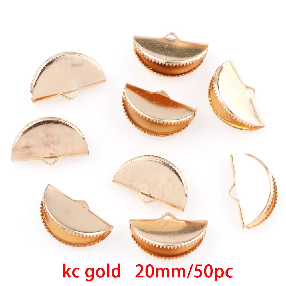 KC gold 50pcs Золото 13/15/20 мм металлический Железный полукруглые разноцветные плоские с Cove застежками шнур с торцевыми крышками затягивающая лента Кожаный Зажим откидной ювелирные соединители обжимные клещи - Цвет: KC gold 50pcs