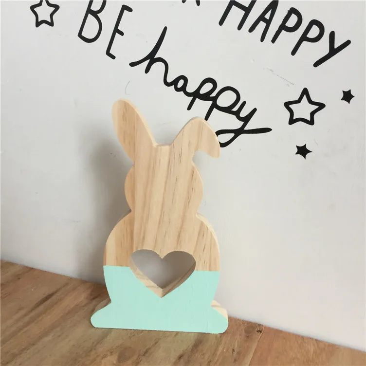 Green Love Rabbit Скандинавский стиль деревянные полые Звезды Любовь Кролик фигурки кроликов Детская комната украшения - Цвет: Green Love Rabbit
