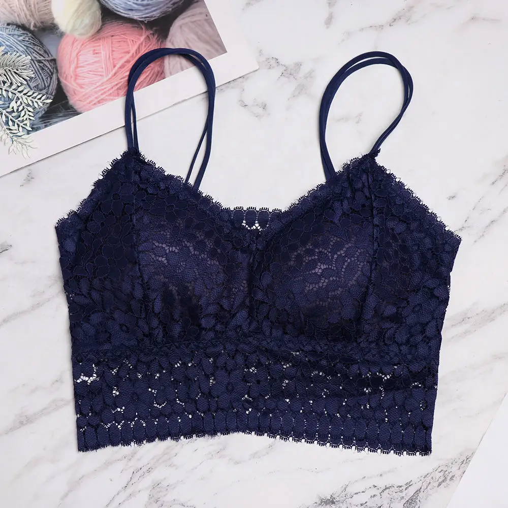 Синий Сексуальные Push-Up Bra Для Женщин Кружевной без косточек пикантный нижнее белье Беспроводной бесшовный бюстгальтер на подкладках Ультра ремень мягкий полый бюстгальтер - Цвет: Синий