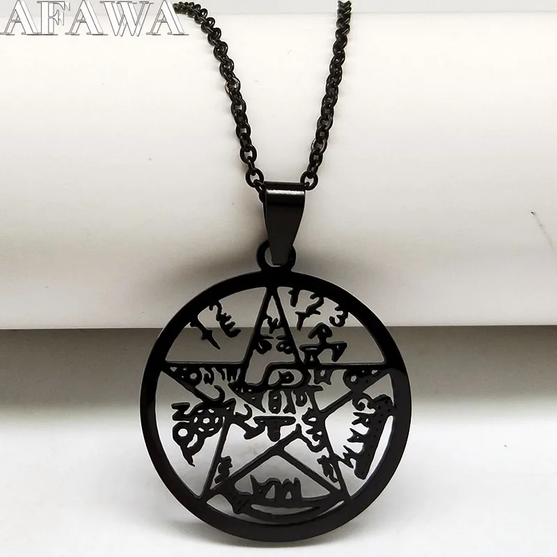 

Tetragrammaton Witch Pentacles Black Color Stainless Steel Necklace for Women Pentagram Necklace Jewelry accesorios mujer N446