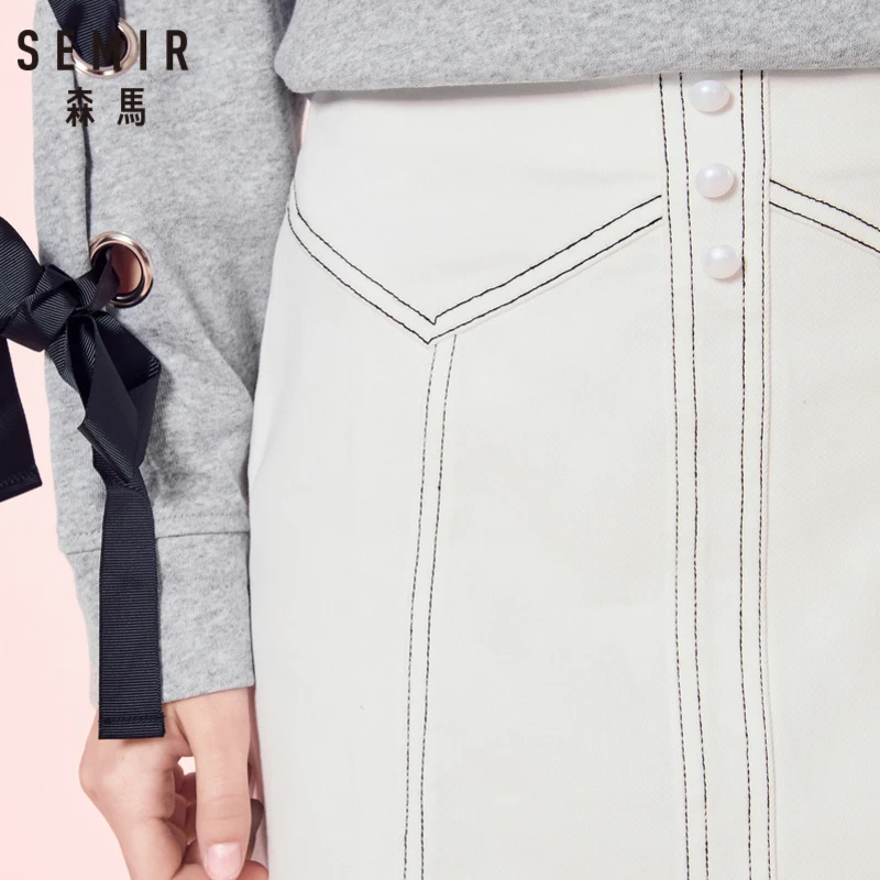 SEMIR женская джинсовая юбка с декоративной пуговицей спереди а-силуэта