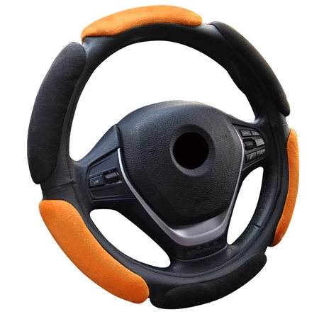 Black Orange Huier рулевого колеса автомобиля крышки бархат хорошее чувство против скольжения рулевого Обложка для авто 37-38 см/ 14.5-1" руль автомобиля укладки - Название цвета: Black Orange