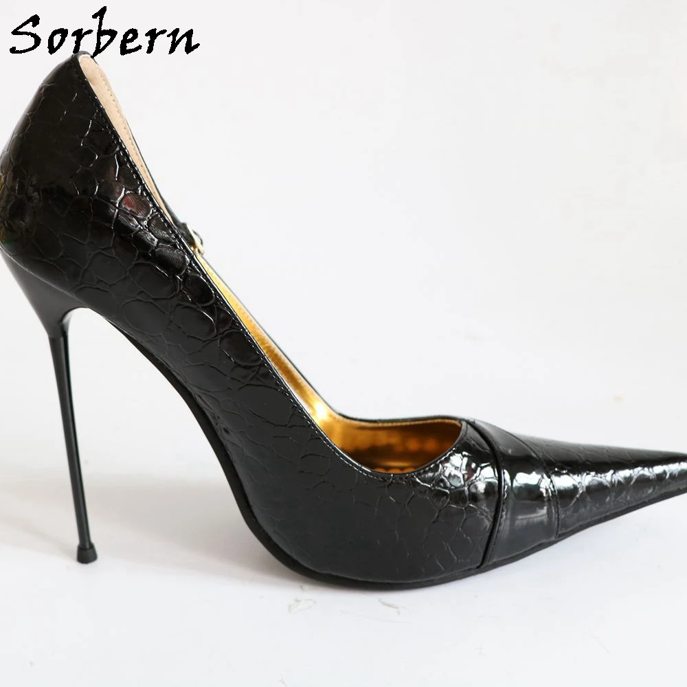 Женские туфли лодочки на высоком каблуке Sorbern черные 14 см с острым носком zapatos mujer