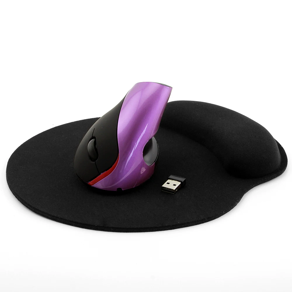 Purple with Pad CHYI, вертикальная мышь, эргономичная, 2,4 ГГц, беспроводная, 5D оптическая мышь с точностью 1200 dpi, комплект коврика для мыши, 4 цвета, коврик для запястья, для ПК, ноутбука - Цвет: Purple with Pad