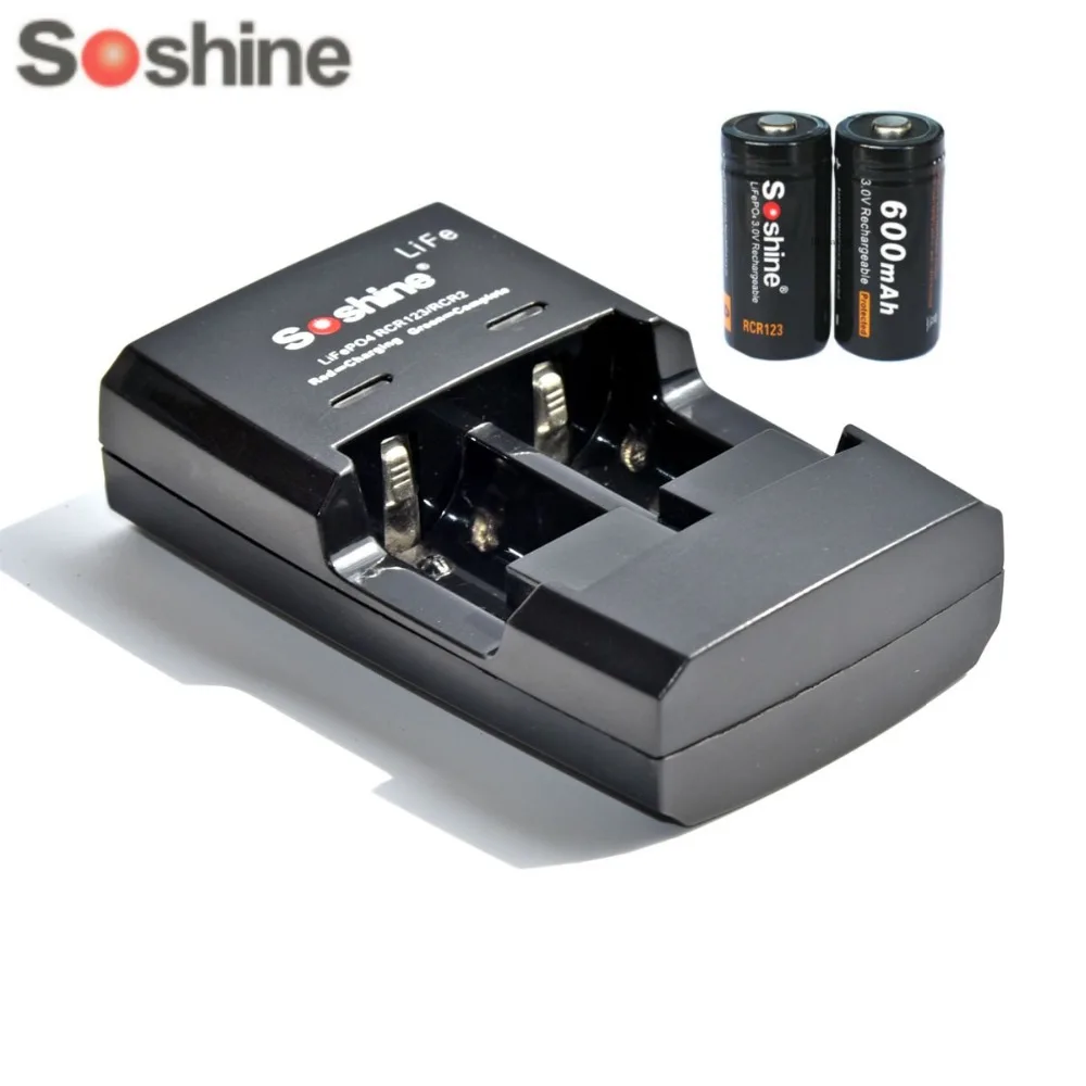 Soshine 2PCS 16340 RCR123 LiFePO4 3V 600mAh Rechargeable Protected Battery With S5(Fe) Intelligent Charger on.Soshine 2 шт. 16340 RCR123 LiFePO4 3В 600 мАч Перезаряжаемый защищенный аккумулятор с интеллектуальным зарядным устройством S5(Fe) on.