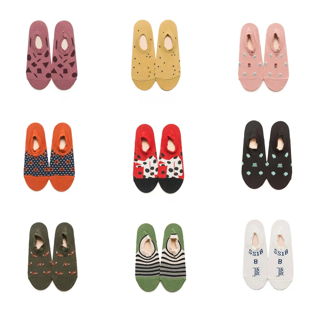 Весенне летние полосатые женские хлопковые носки с абстрактным рисунком в