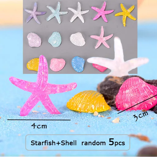 New Micro Fairy Garden Decoration Ornament Cute Dolphin Model Figures DIY Aquarium Accessories Beach Starfish Shell - Цвет: 5pcs starfish shell