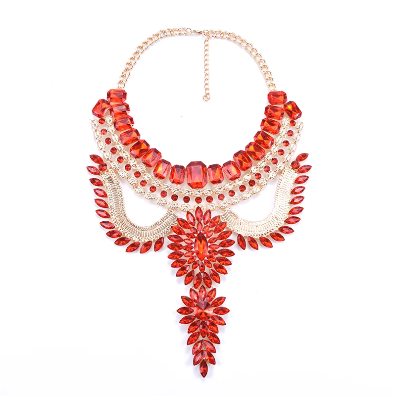 Модное женское ожерелье с крупными кристаллами синего и черного цвета большой