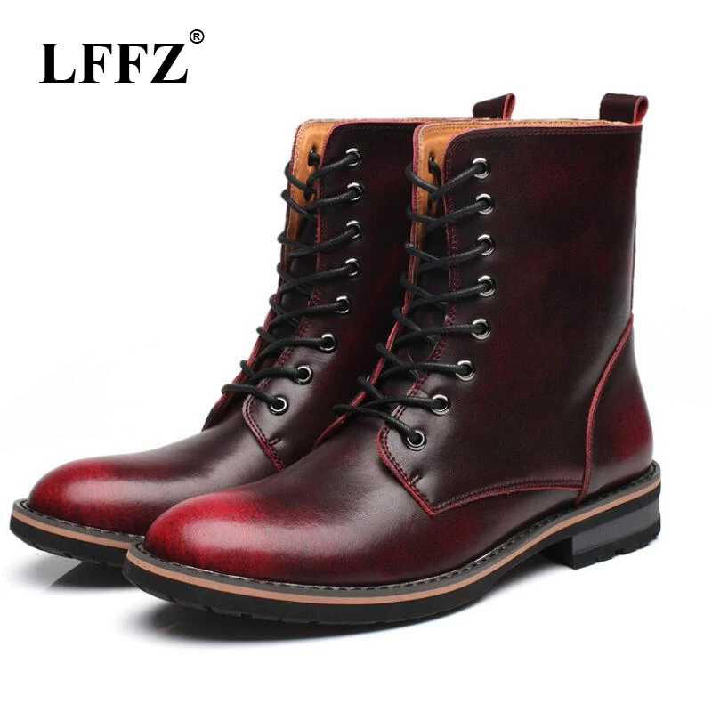 

LFFZ 2018 Winter New High-top Shoes Warm Plus Velvet Two-layer Leather Color Boots Men's Boots Tooling wyq153