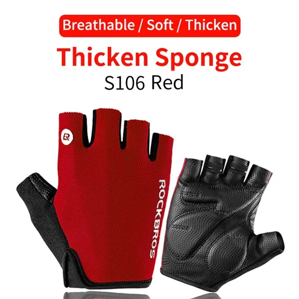 S106RD ROCKBROS велосипедные перчатки MTB шоссейные велосипедные перчатки половина пальцев летние мужские женские гелевые дышащие удобные противоскользящие велосипедные перчатки - Цвет: S106RD