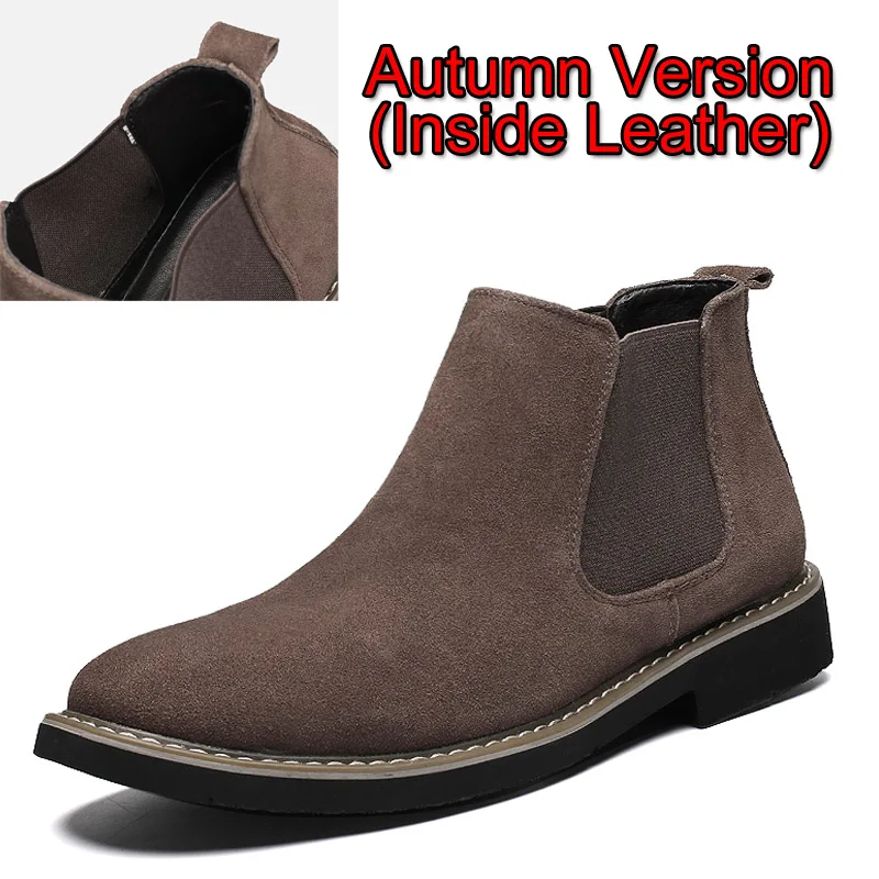 Brown Leather Мужские теплые ботинки; Новинка года; зимние мужские ботинки «Челси»; мужские кожаные ботильоны; мужские ботинки; обувь для улицы; обувь размера плюс - Цвет: Brown Leather