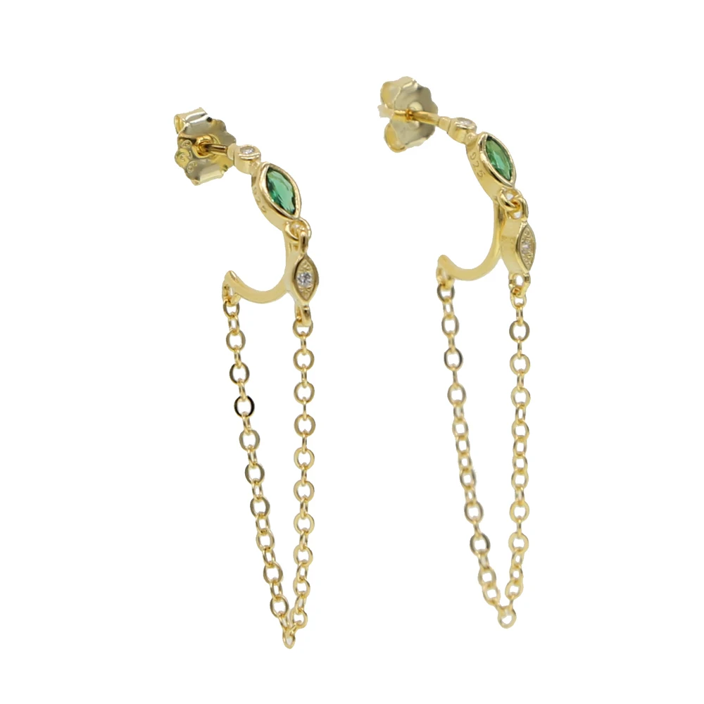 Серебро 925 пробы, заколка в виде змеи, micro pave cz green eye, потрясающие модные серьги для женщин, позолоченные, животные, альпинист, ювелирные изделия для ушей