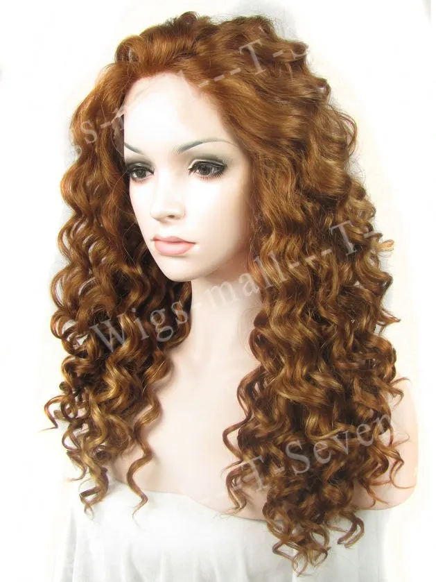 Afro Kinky Curly Style dirty Blonde Synthetic Lace Front Wig heat resistant Mixed Color drag queen wigs Free shipping |