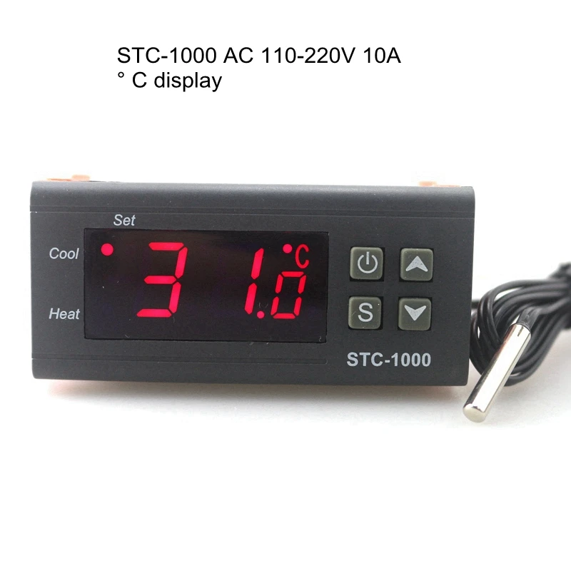 STC-1000 110-220V 10A реле термостат для инкубатора 110~ 220VAC 12V 24V Цифровой Температура регулятор два реле Выход с 1 м Сенсор - Цвет: STC-1000 110-220V