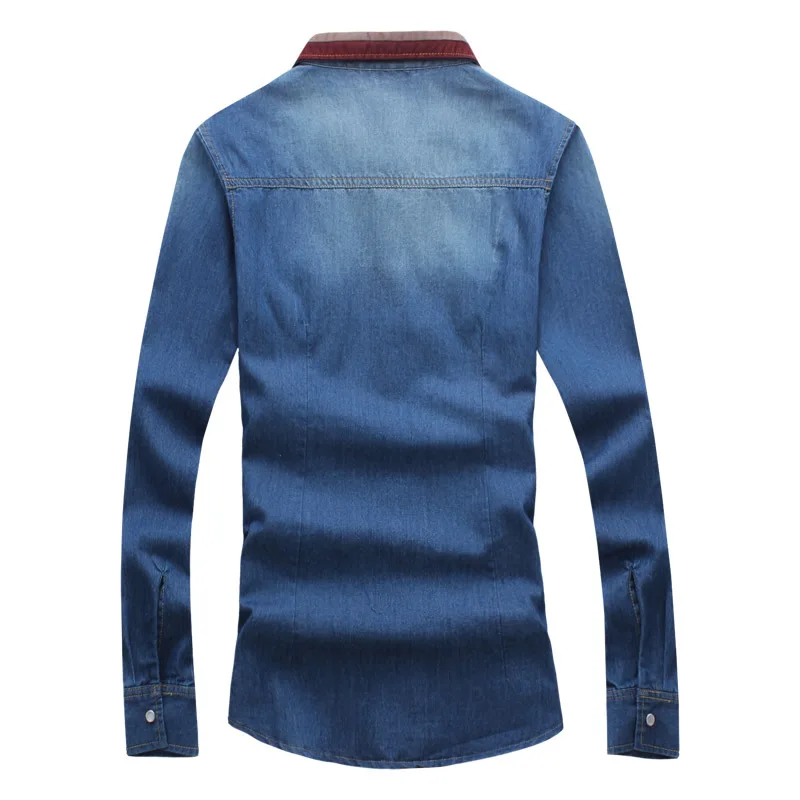 Рубашка мужская с длинным рукавом повседневная синяя большого размера 2018 |