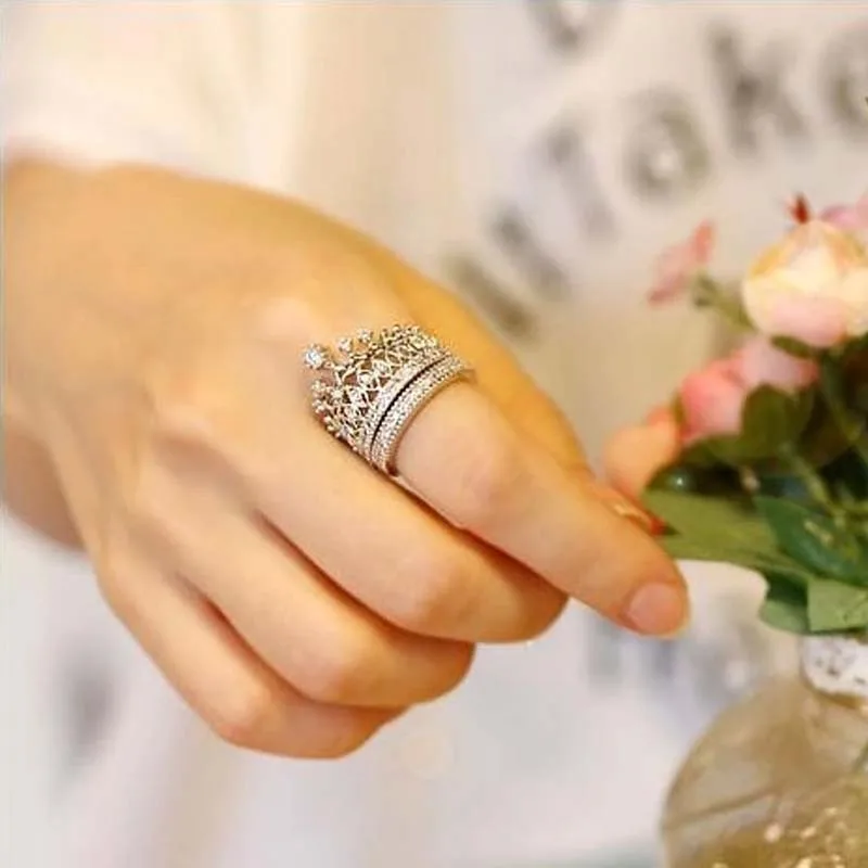 Кольца Стразы в форме короны из двух частей для женщин Простые Вечерние